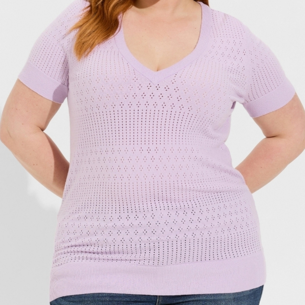 Torrid Soft Pointelle Pullover V-Neck Sweater Size 3